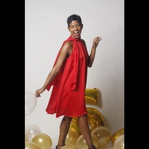 Halter swing dress with neck tie